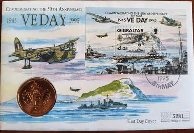 ❤️【币观天下】❤️ 第333期钱币拍卖- 2025.12.5周五晚上6点半场-长期征集拍品 - 直布罗陀1995年五镑 VE DAY邮币封