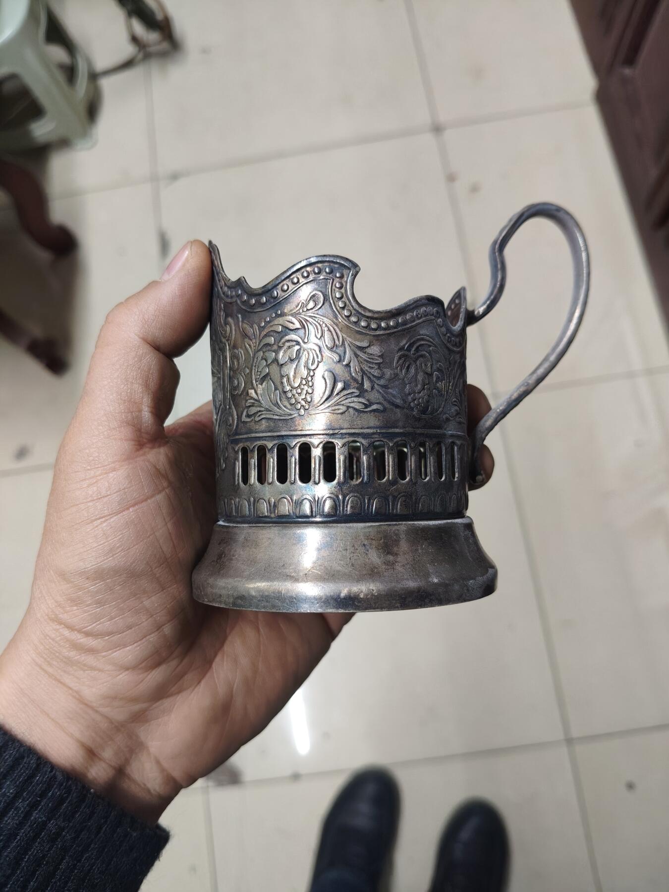 老银件 厚重苏联镀银老杯托