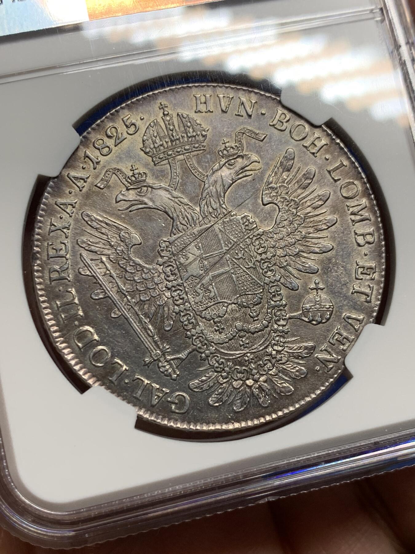 《竞宝斋》第444场 周日，周一，2场连拍 （全场包邮） 稀见版本 NGC AU53 奥地利帝国 1825B 弗朗茨一世 泰勒大银币  克雷姆尼察厂铸造