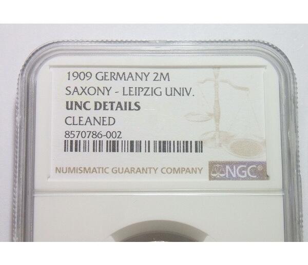 【旋风钱币】12月6日19:00准时开拍 精美欧洲币章、银币银章、第三帝国钱币等 全场包邮！ 【银】NGC UNC 德国萨克森1909年 莱比锡大学2马克银币 五彩初铸原光
