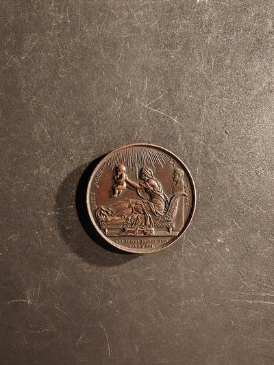 老王徽章第167期 - 法国波旁王朝复辟时期1820年王位继承人波尔多公爵出生大铜章     光边原铸     直径38mm.    重量30g