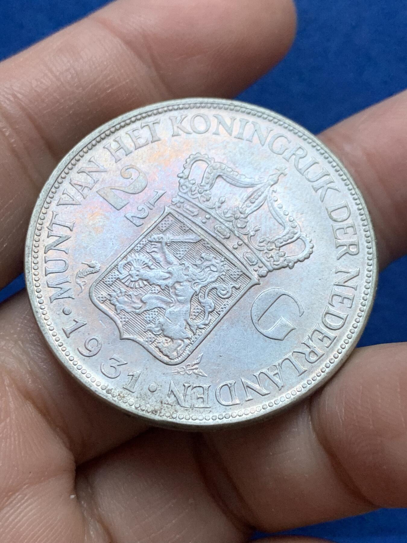 《竞宝斋》第444场 周日，周一，2场连拍 （全场包邮） 荷兰1931年威廉明娜2.5盾大银币 好品，女王人像、发丝很棒