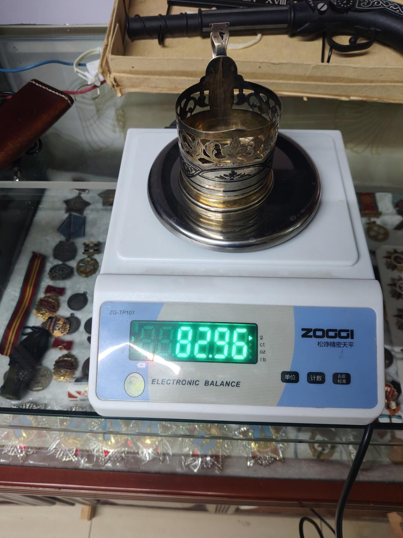 老银件 苏联乌银镶嵌老银制杯托2