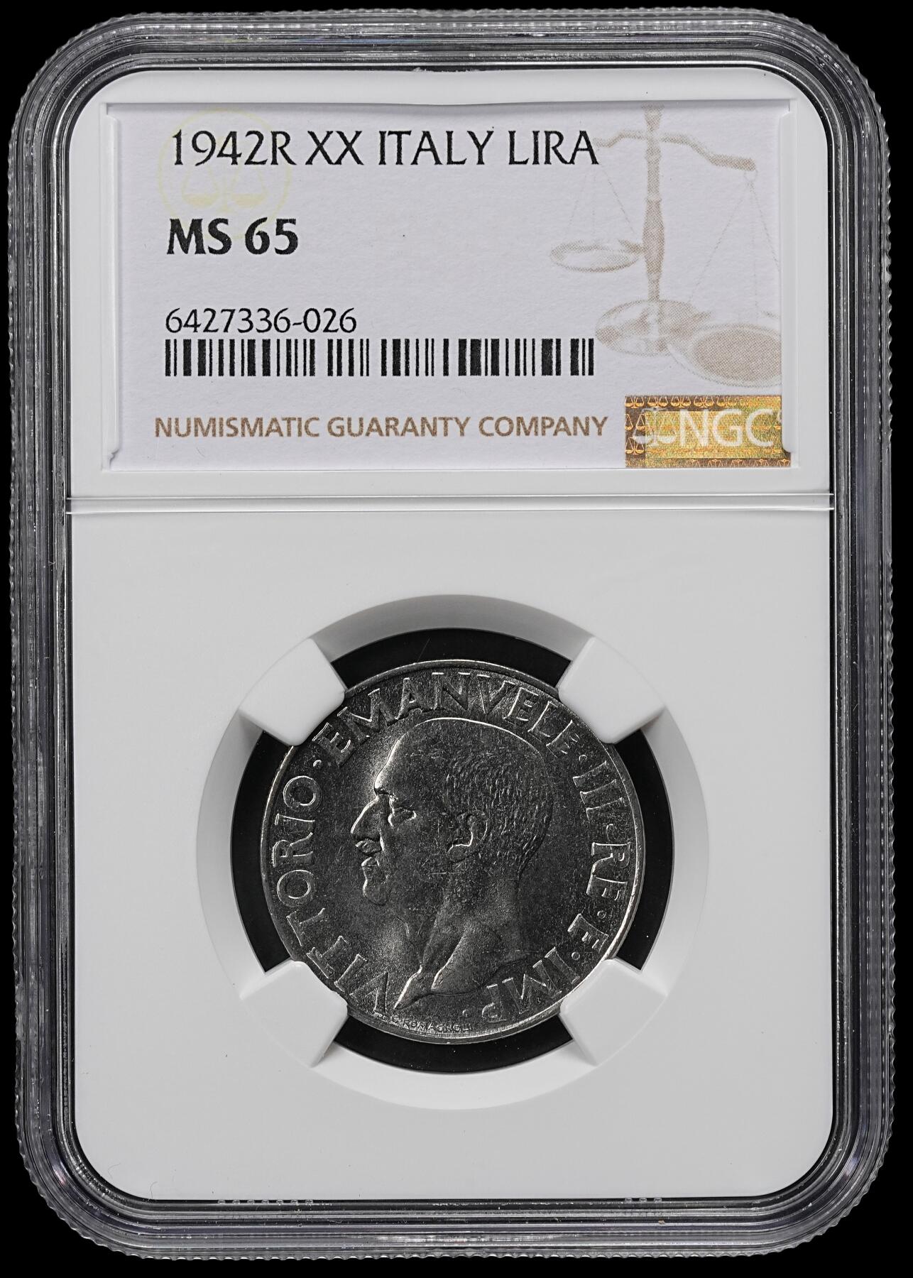 修遠堂世界钱币第九十六期 NGC MS65 1942年意大利1里拉