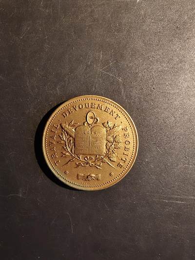 老王徽章第167期 - 法国公证人职员培训协会镀金大铜章     直径50mm.    重量64.3g