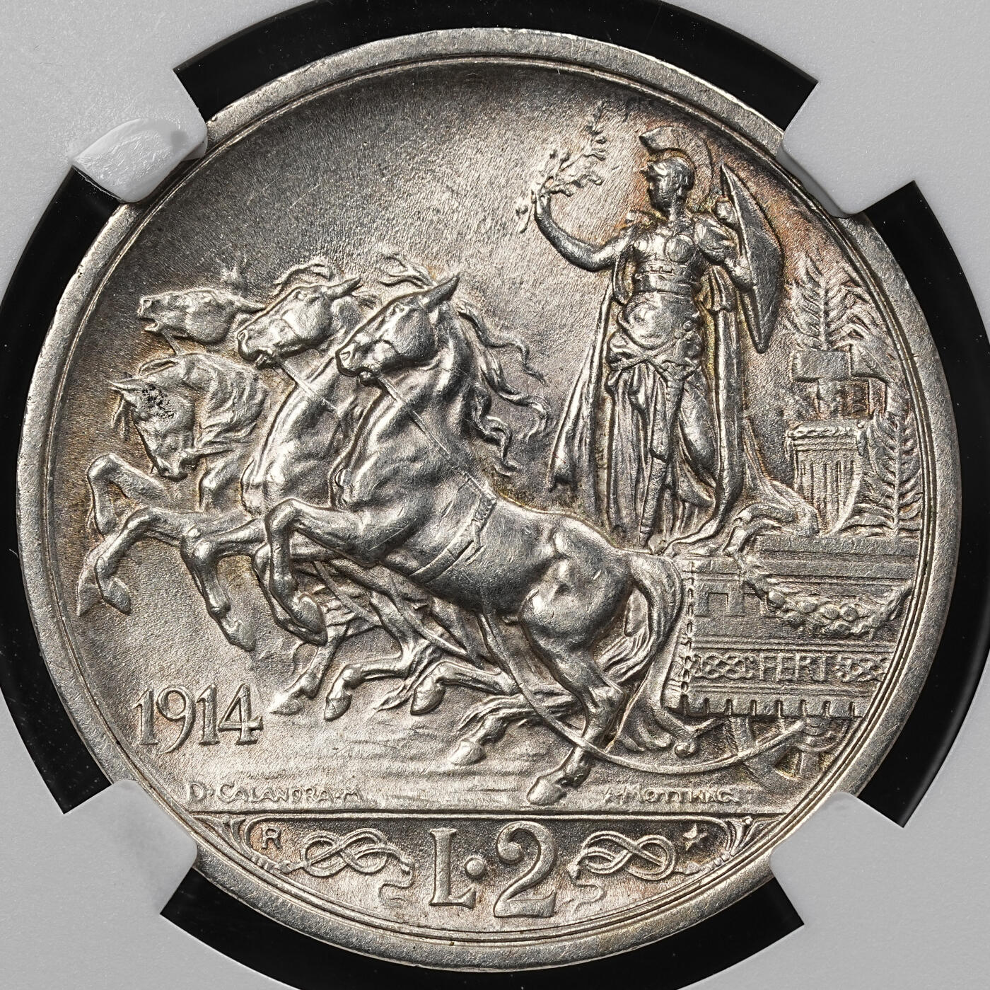 修遠堂世界钱币第九十六期 NGC MS65 1914意大利马车2里拉银币