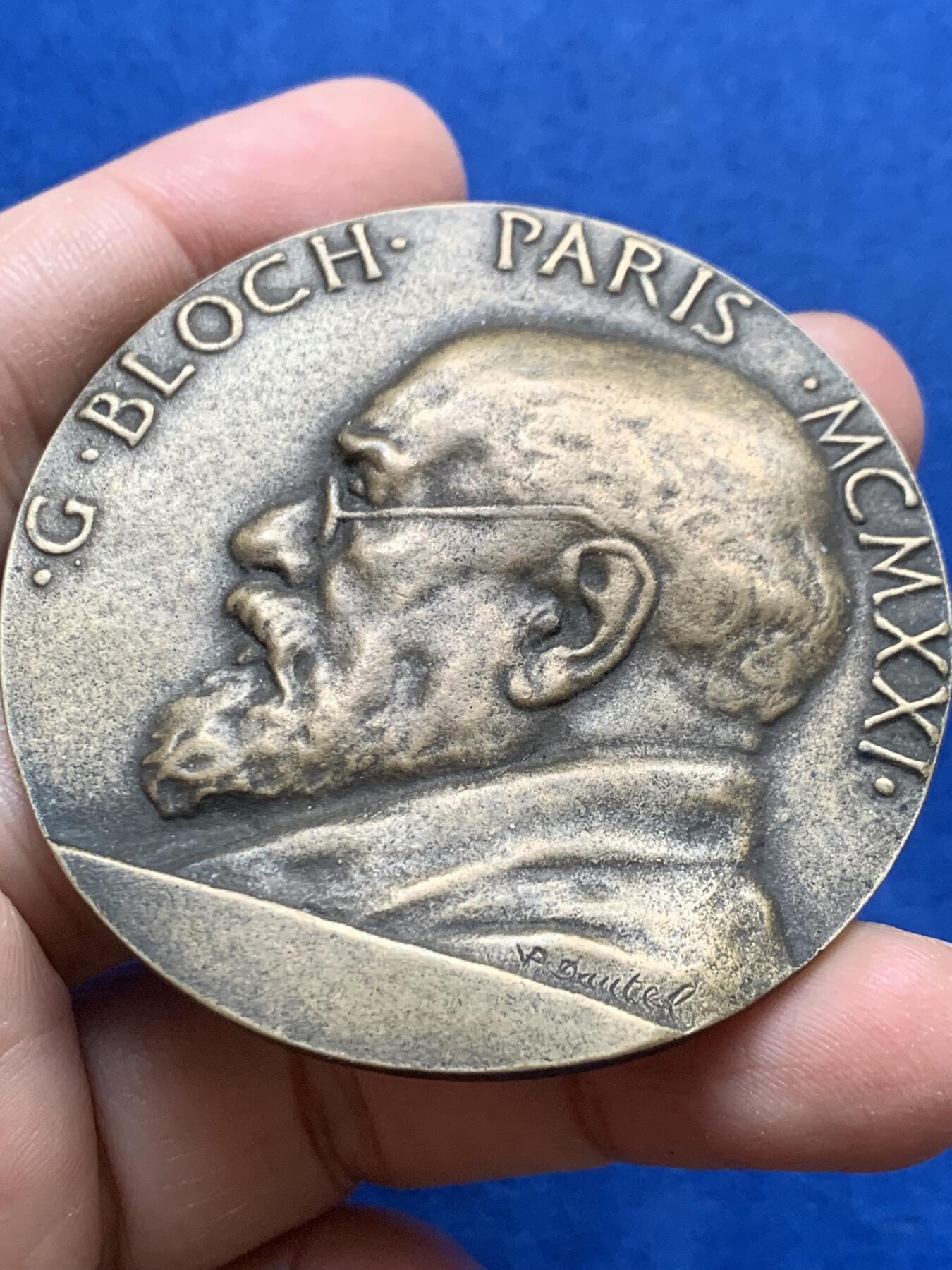 《竞宝斋》第444场 周日，周一，2场连拍 （全场包邮） 法国人物G. Bloch单面铜章 直径57.7mm 重量49.6g