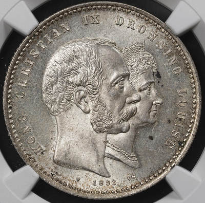 修遠堂世界钱币第九十六期 - NGC MS64 1892年丹麦国王金婚纪念2克朗银币
