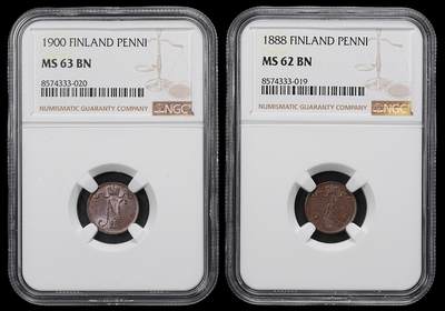 修遠堂世界钱币第九十六期 - NGC评级 芬兰1盆尼铜币2枚