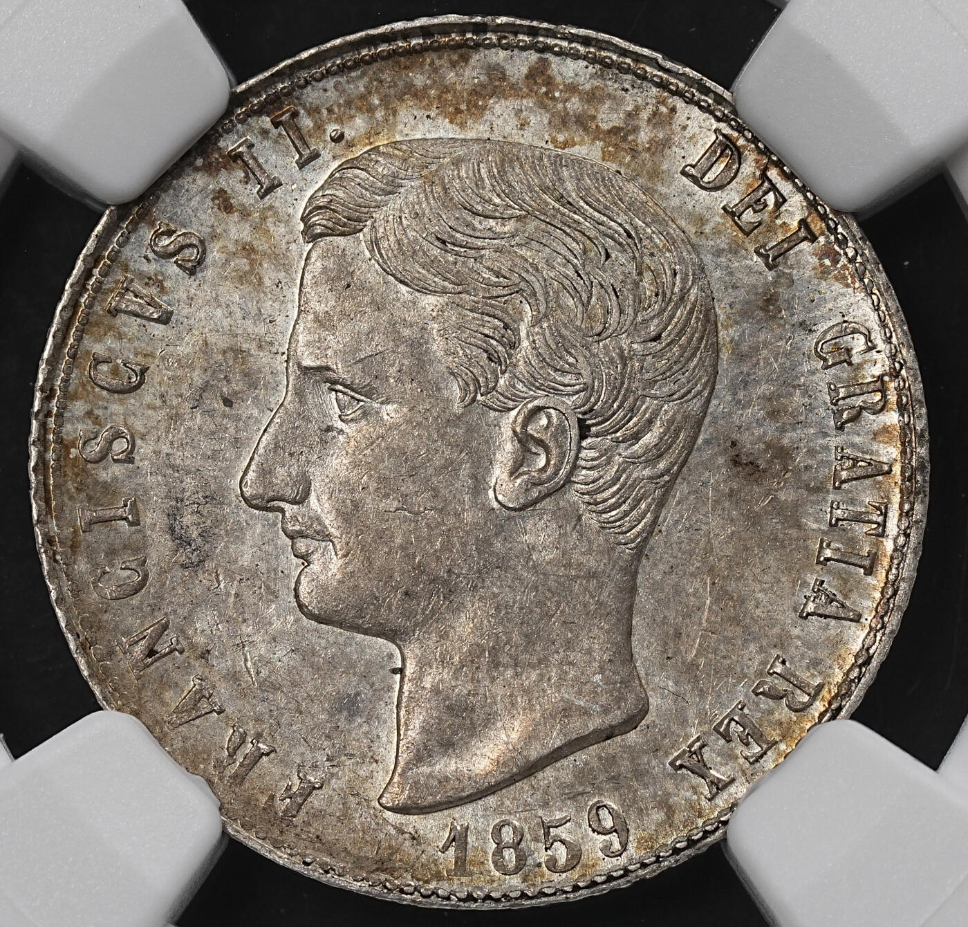 修遠堂世界钱币第九十六期 NGC MS62 1859年那不勒斯与西西里王国20 GRANA银币