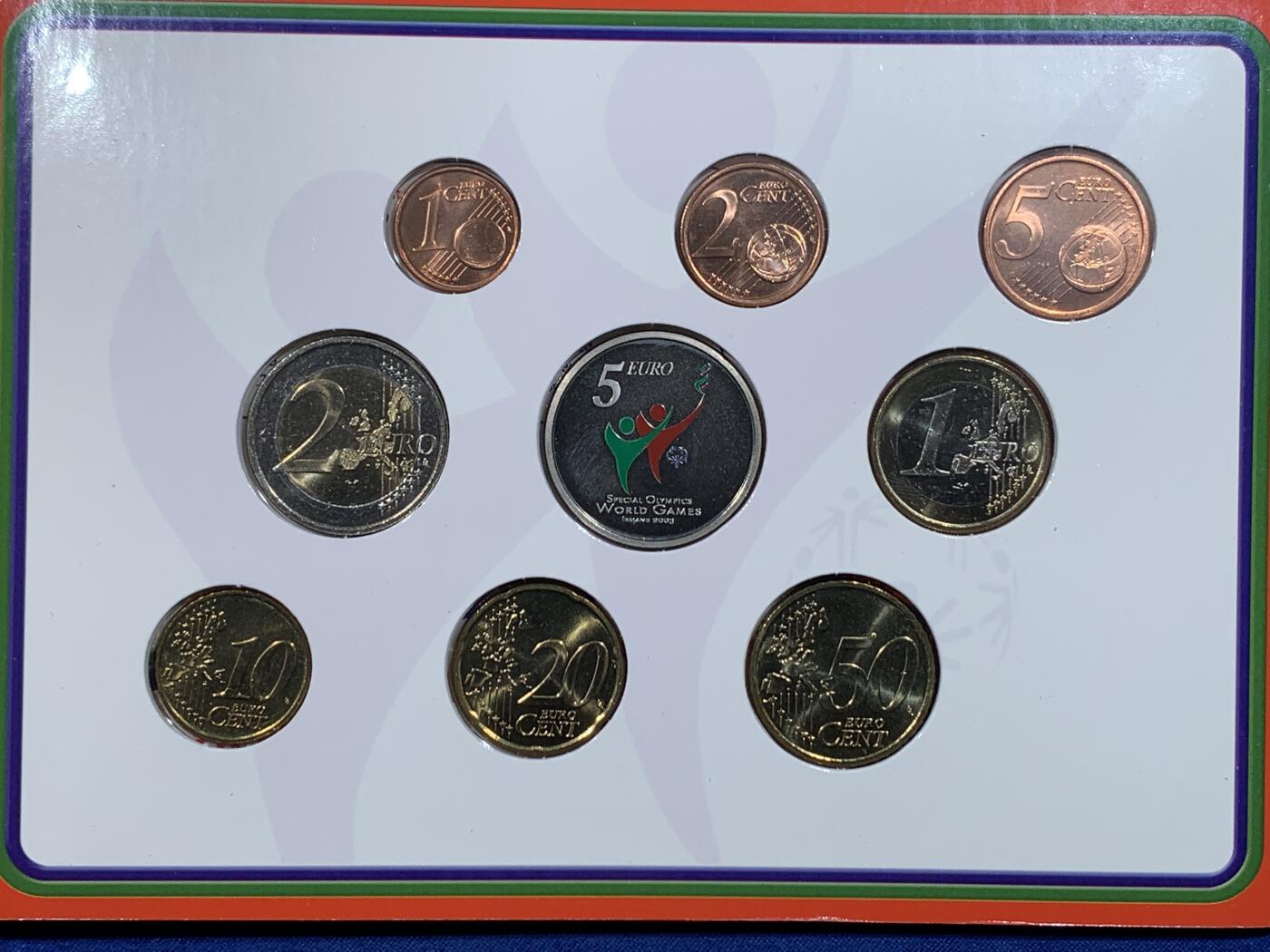 《竞宝斋》第444场 周日，周一，2场连拍 （全场包邮） 爱尔兰2003年官方套币，特奥会9枚欧元套币，含5欧元特奥会纪念，克书价高。