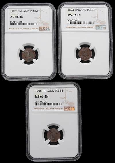 修遠堂世界钱币第九十六期 - NGC评级 芬兰1盆尼铜币3枚