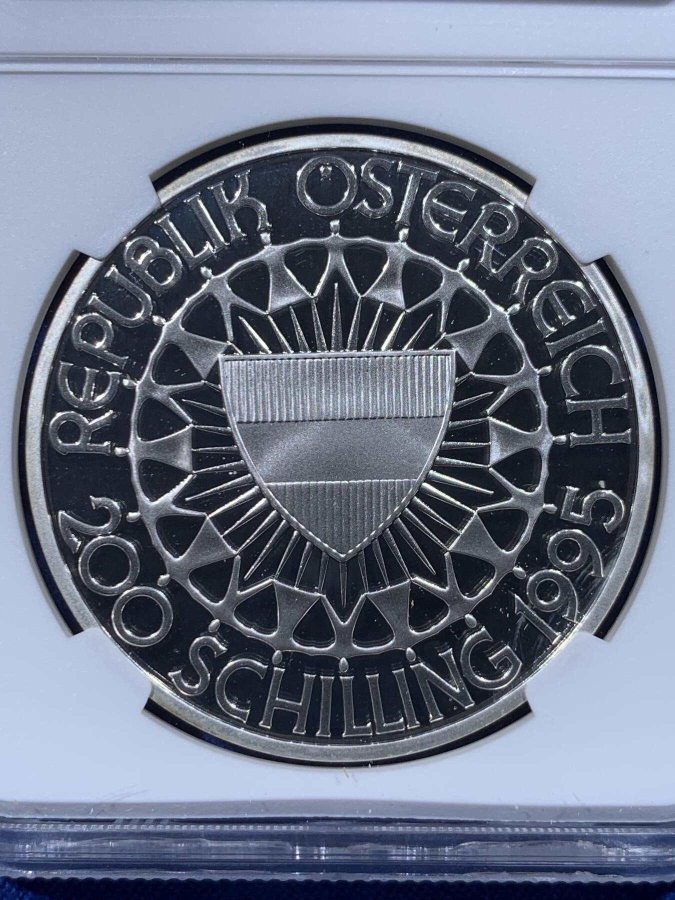 《竞宝斋》第444场 周日，周一，2场连拍 （全场包邮） NGC PF69UC 奥地利1995年冬奥会滑雪银币 克劳斯获奖 925银 33.6克