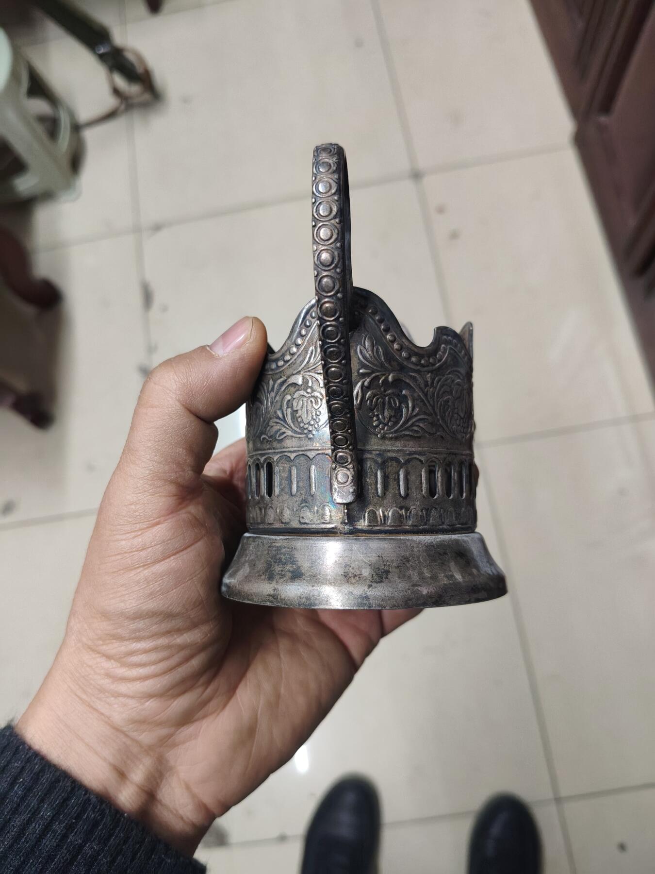 老银件 厚重苏联镀银老杯托4