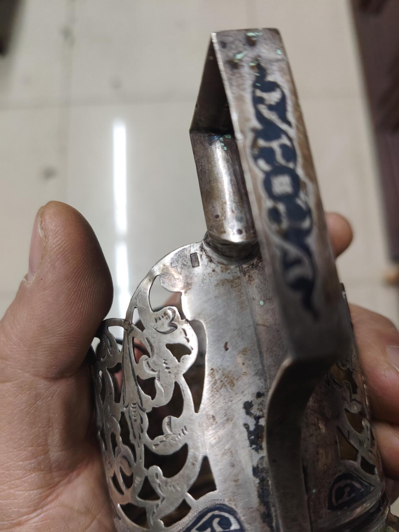 老银件 苏联乌银镶嵌老银制杯托5