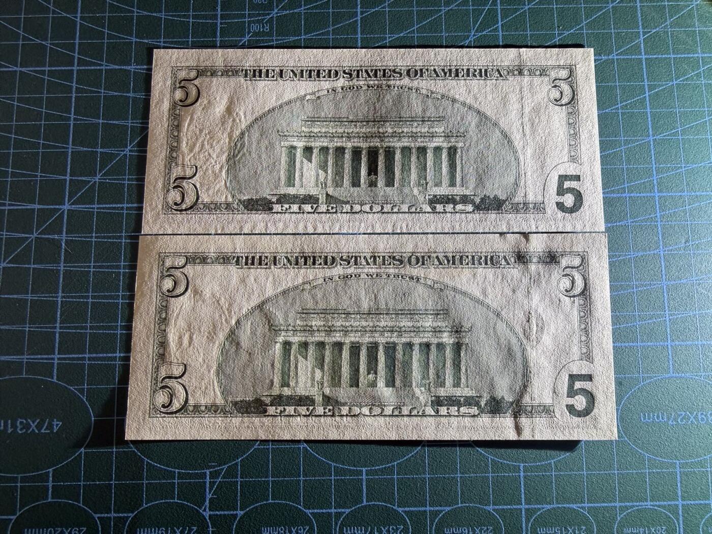 【炜奕收藏】，第五十二期 2003年&2006年美国5美元两张，UNC-/UNC品相，包含一张无47