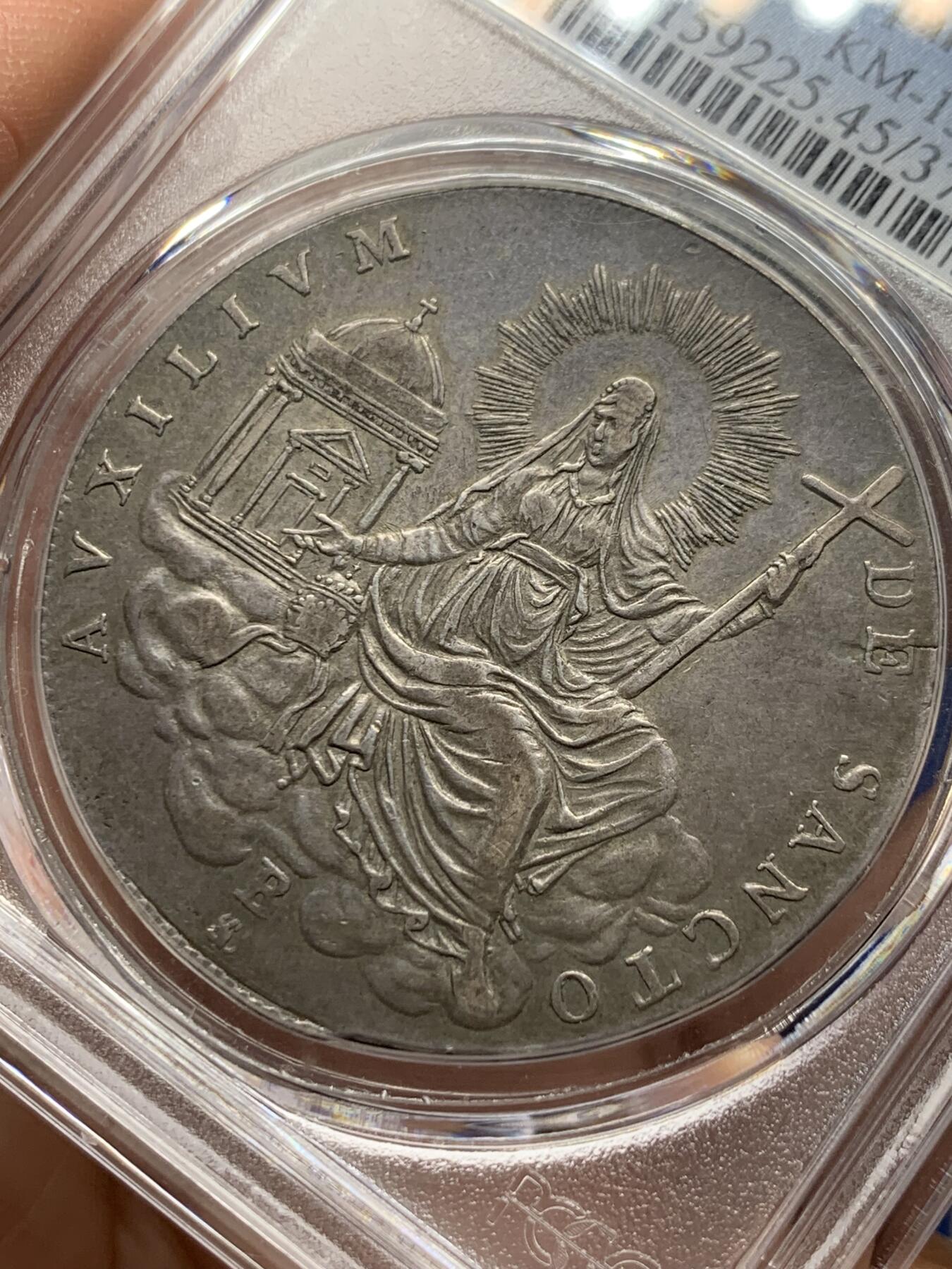 《竞宝斋》第444场 周日，周一，2场连拍 （全场包邮） PCGS XF45 梵蒂冈 教皇国 1829年 教皇缺位 1斯库多 大银币 人像清晰 这个状态在同期教皇国大银币中少见