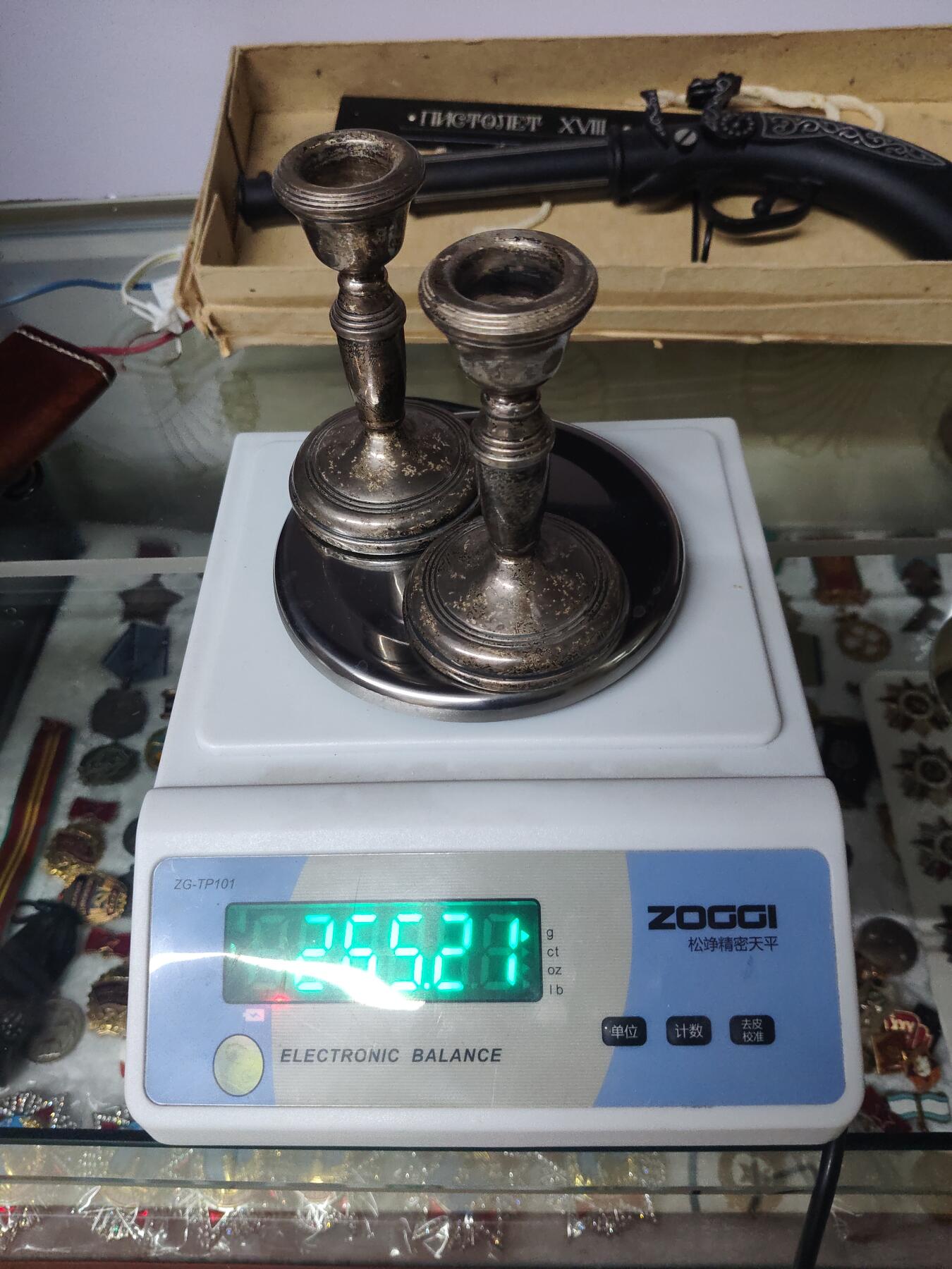 老银件 英国老银制烛台一对