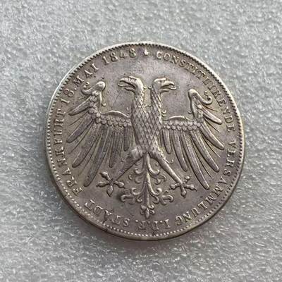 世界钱币专场拍卖 每周二开拍 - 稀少1848年德国法兰克福双头鹰2盾流通银币