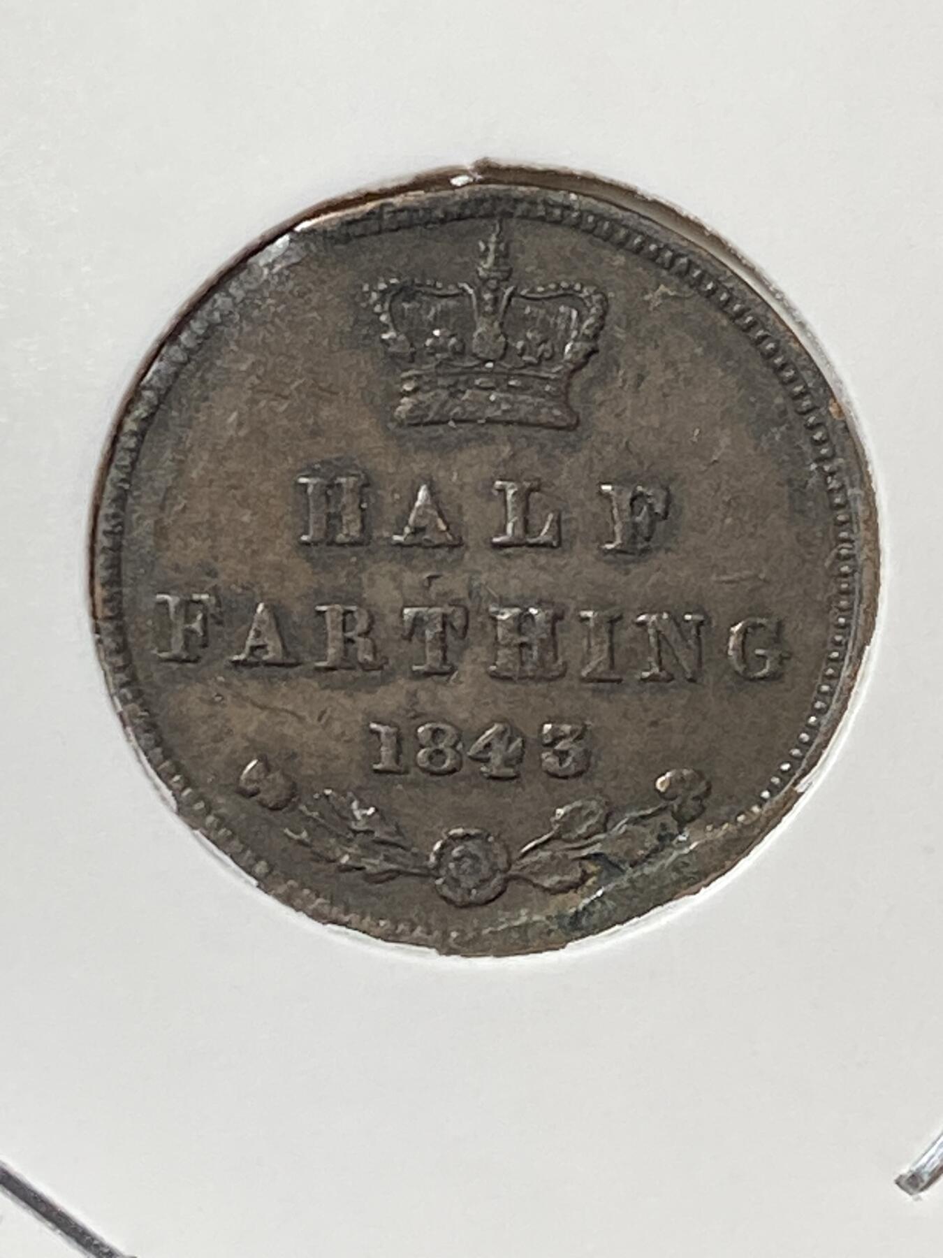 2025年第一百三十三场(总第一百五十九场）外国好品纸夹散币场(免佣金) 稀少品种轻微不平–英国🇬🇧1843年1/2法新(维多利亚女王青年)