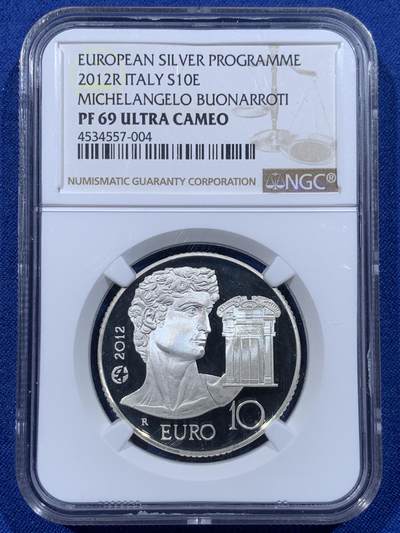 《竞宝斋》第444场 周日，周一，2场连拍 （全场包邮） - NGC PF69UC 意大利2012年米开朗基罗大卫10欧元银币
