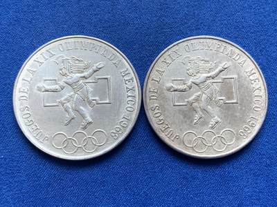 《竞宝斋》第444场 周日，周一，2场连拍 （全场包邮） - 两枚一组 墨西哥1968年25比索奥运纪念银币 总重45克