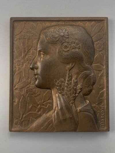 掌中浮雕-藏着的欧洲第044场 -  法国索姆市农业协会方形大铜章，大师莫隆作品  ，65×56mm，144g