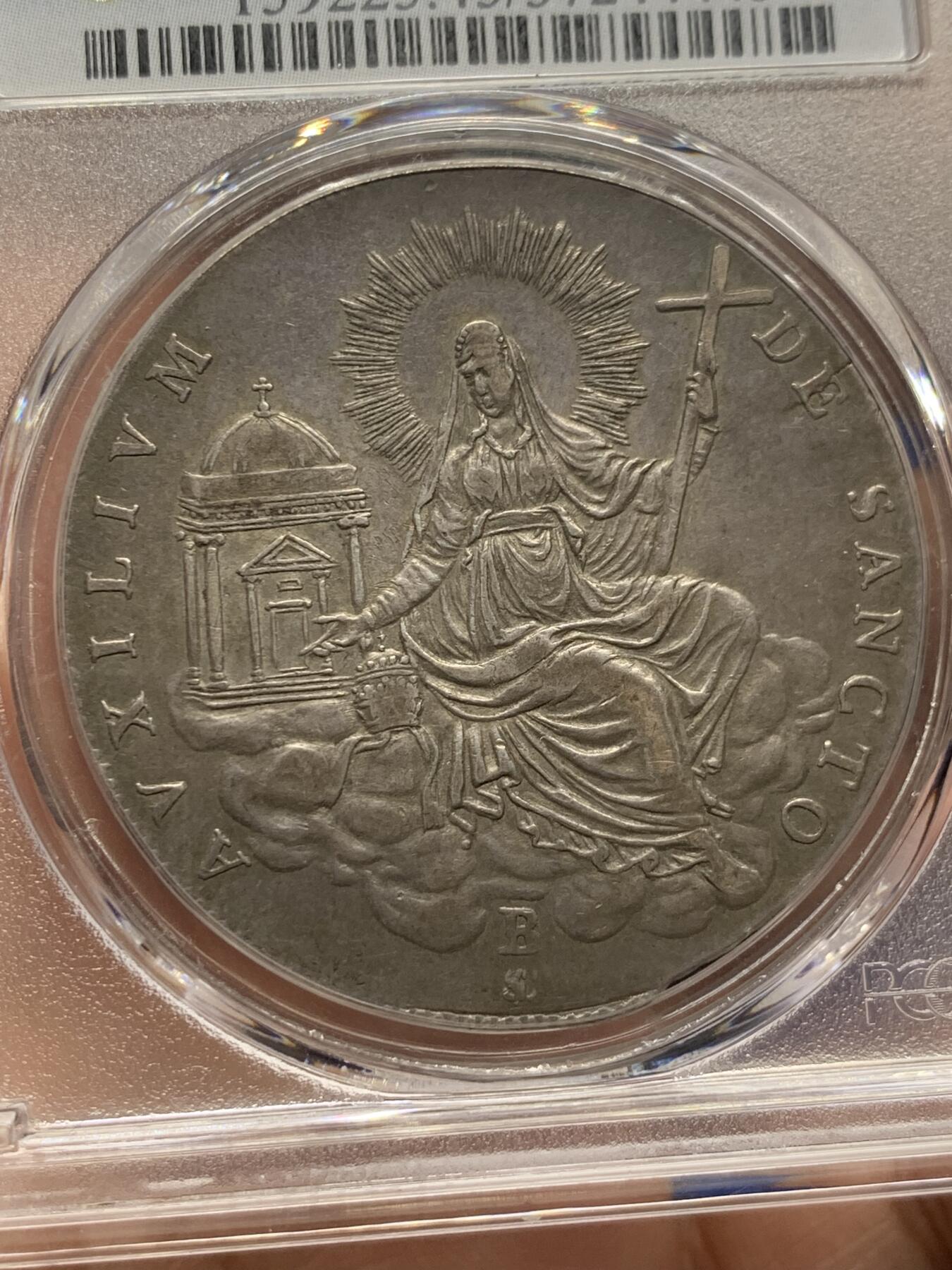 《竞宝斋》第444场 周日，周一，2场连拍 （全场包邮） PCGS XF45 梵蒂冈 教皇国 1829年 教皇缺位 1斯库多 大银币 人像清晰 这个状态在同期教皇国大银币中少见