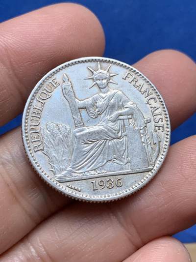 《竞宝斋》第444场 周日，周一，2场连拍 （全场包邮） - 法属印支1936年坐洋50分银币 品相不错