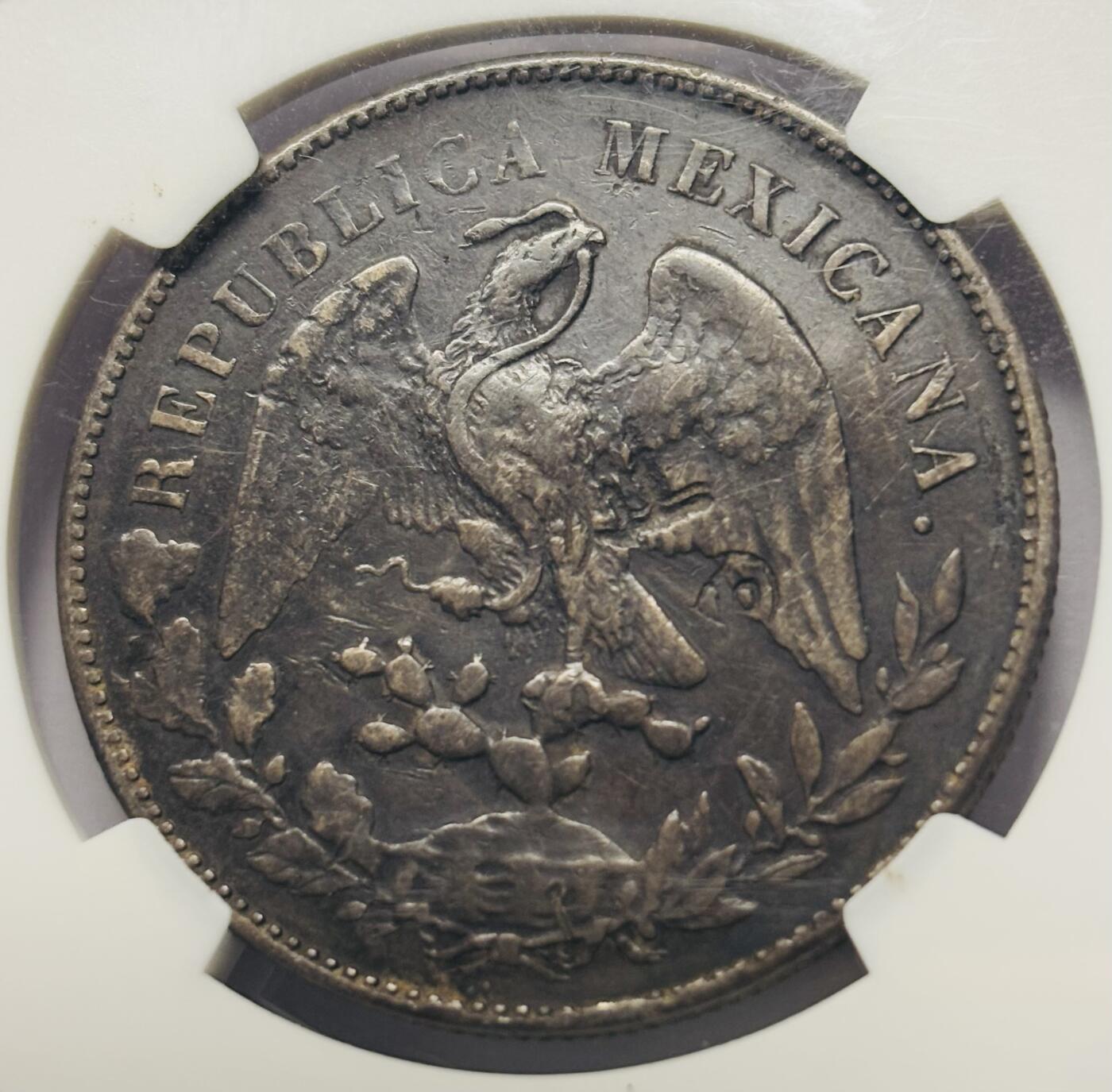 文馨钱币收藏第 283 场，【大雪鉴珍，寒英缀金】金银纪念币精品场，诚邀您的参与【长期接代拍品】 1898 年墨西哥鹰洋银元 NGC 评级，有加盖戳记，也说明了当时货币交易流通频繁的历史荣光