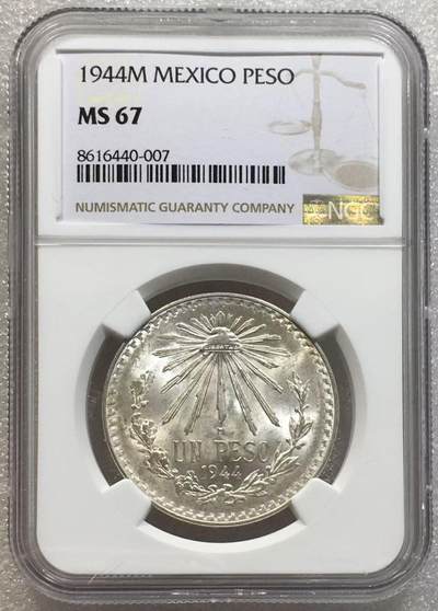 世界钱币专场拍卖 每周二开拍 - NGC MS67分1944年墨西哥鹰洋一比索银币