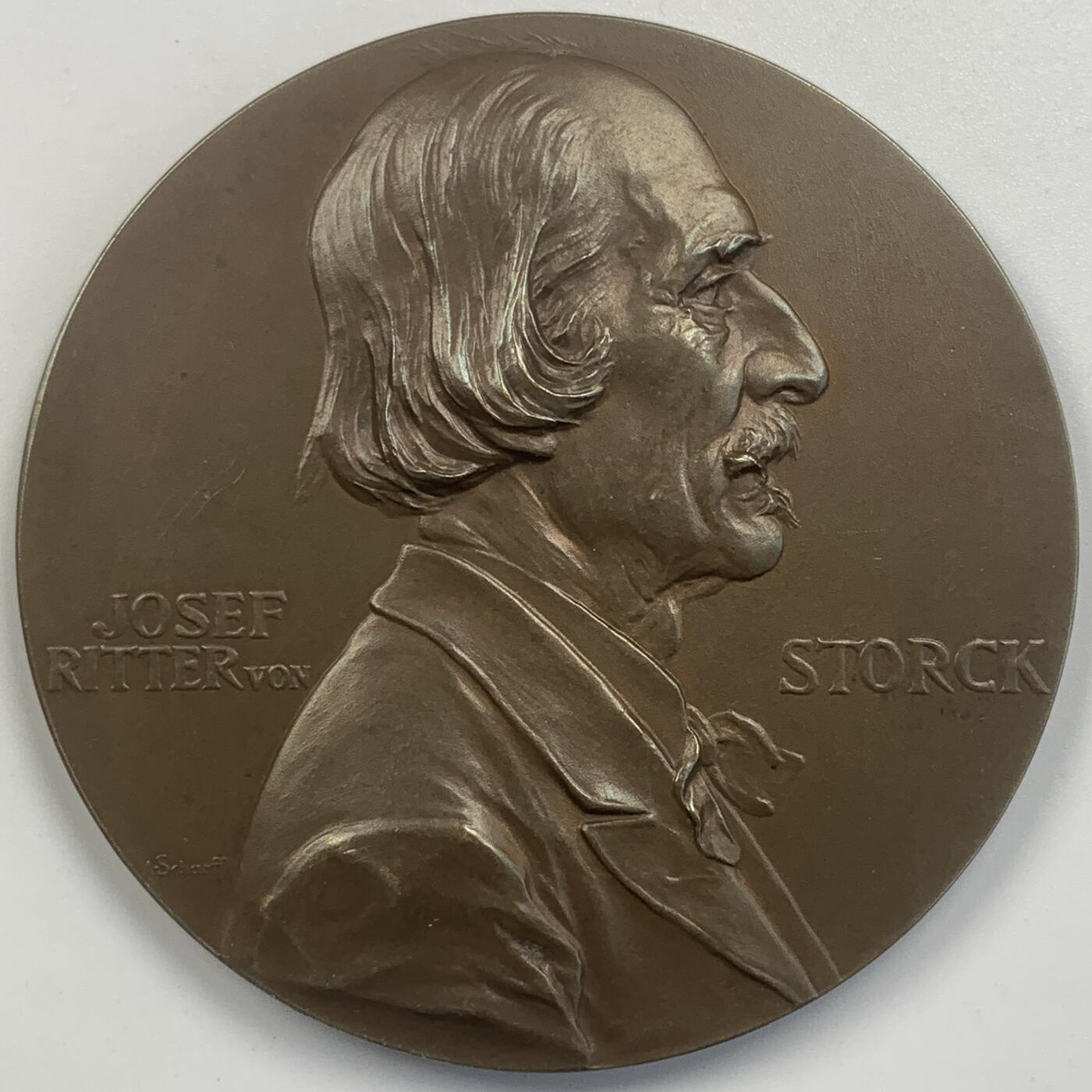 掌中浮雕-藏着的欧洲第044场 1900年奥地利维也纳应用艺术学院院长约瑟夫·里特·冯·斯托克（1830-1902）70大寿纪念铜章，奥地利章牌艺术大师安东·沙夫（A.Scharff）作品 , 62mm