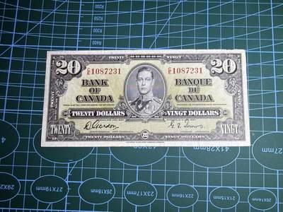 【炜奕收藏】，第五十二期 - 1937年加拿大20元，品相如图，边缘瑕疵，大面无折