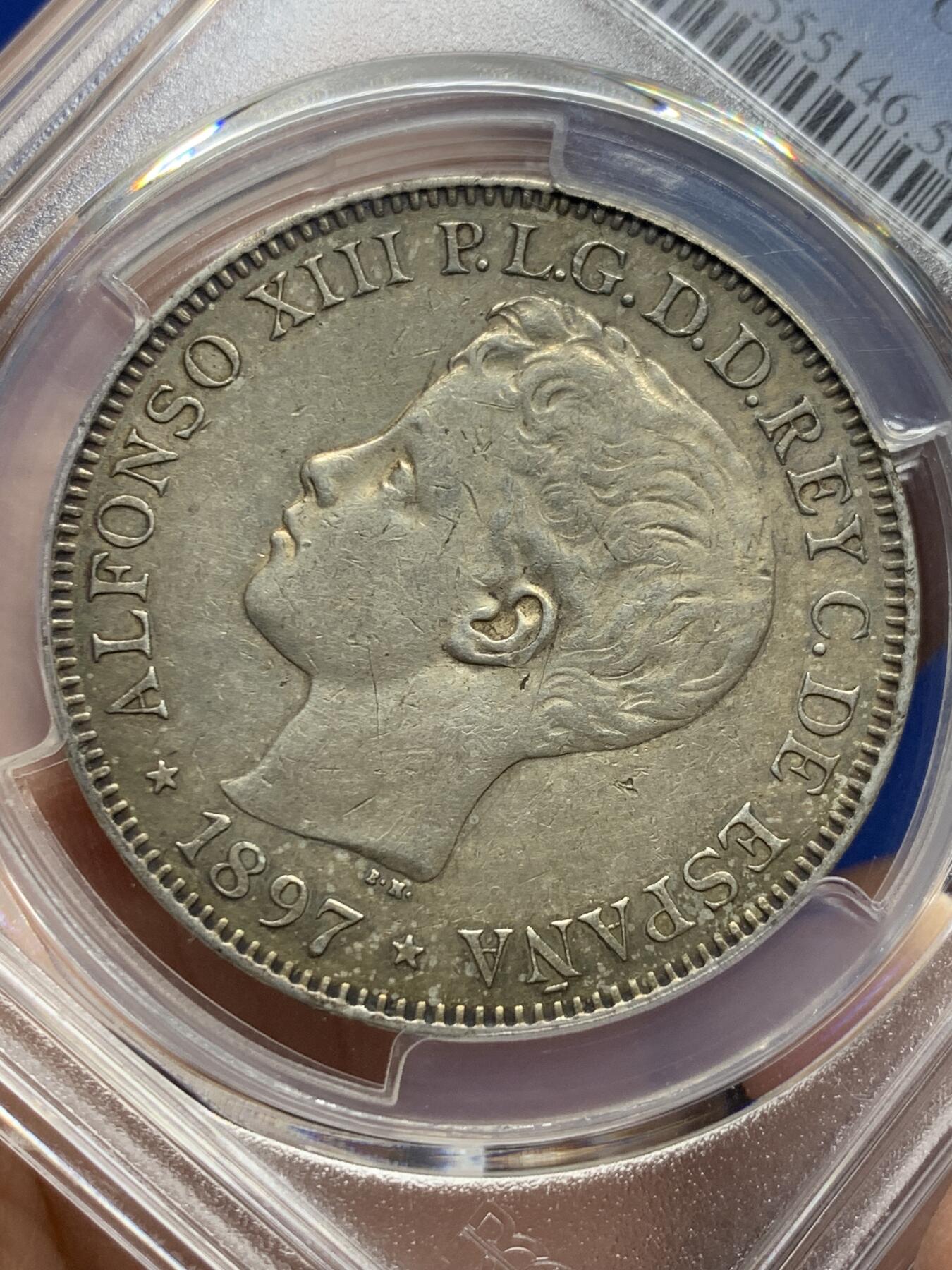 《竞宝斋》第444场 周日，周一，2场连拍 （全场包邮） PCGS AU50 西属菲律宾1897年1比索银币，有分少见，多次成交价过3000。