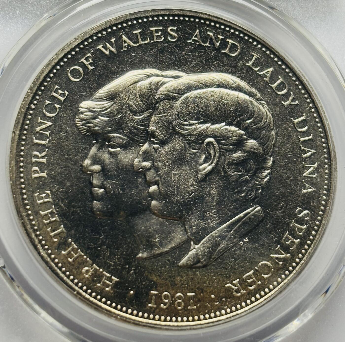 文馨钱币收藏第 283 场，【大雪鉴珍，寒英缀金】金银纪念币精品场，诚邀您的参与【长期接代拍品】 1981 年 英国威尔士亲王大婚纪念镍币 查尔斯&黛安娜新婚纪念公博评级MS65