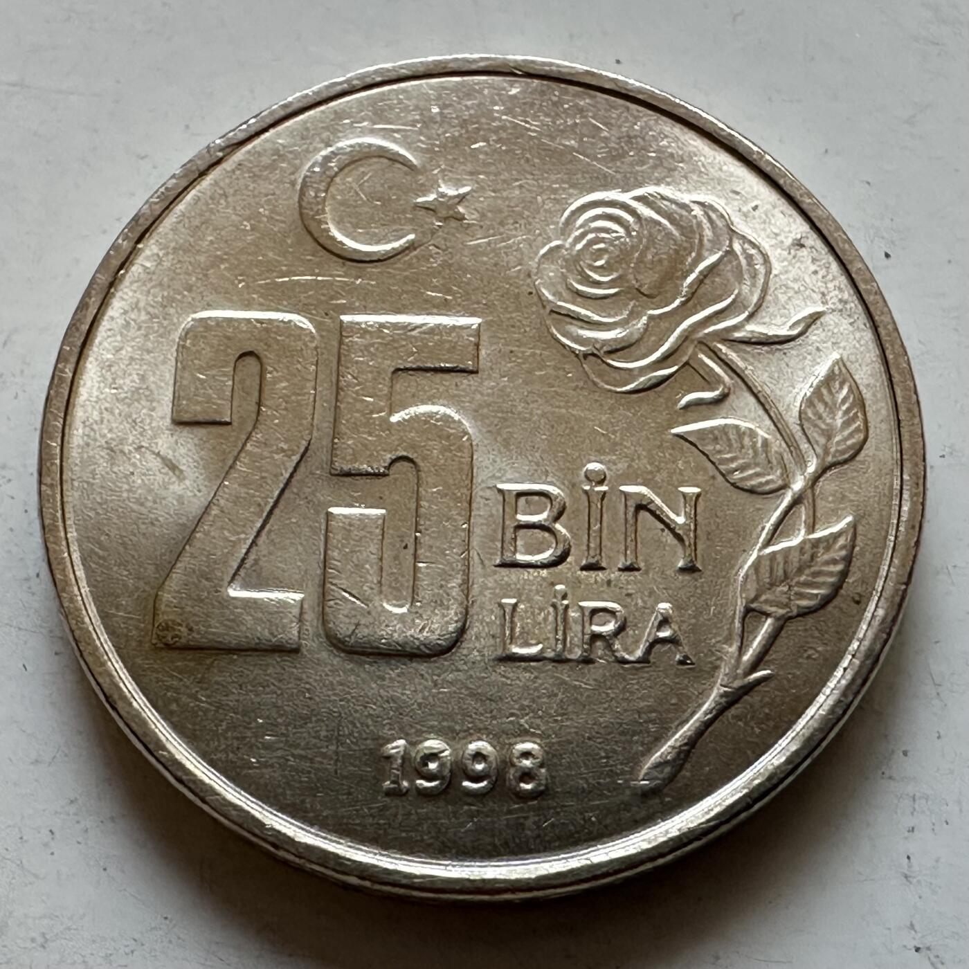 🌹外币初藏🌹🐯2025年第135场  每周二四六晚8️⃣点 接代拍 土耳其1998年2.5万里拉