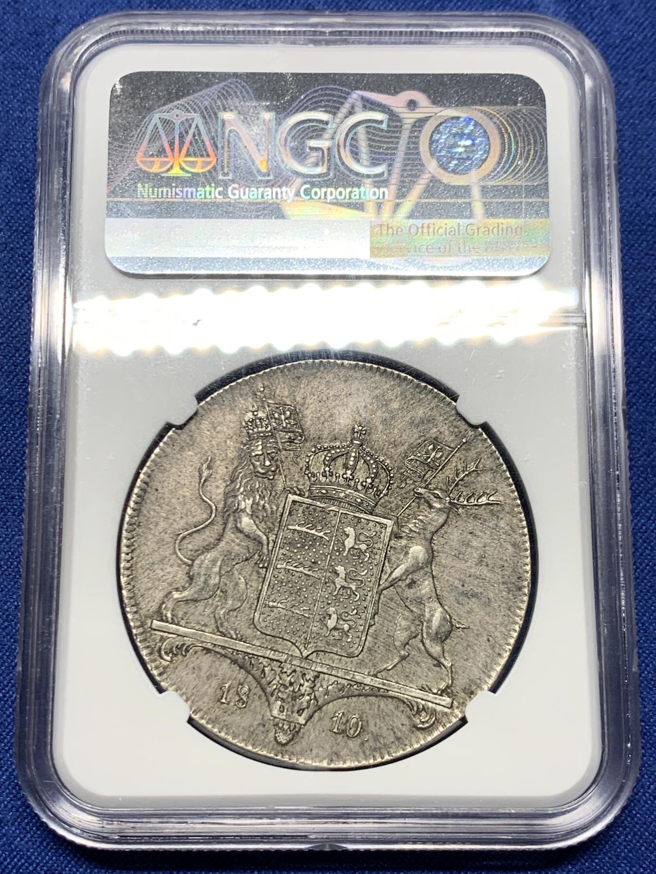 《竞宝斋》第444场 周日，周一，2场连拍 （全场包邮） 唯一亚军分 PCGS AU55 德国 符腾堡王国 1810年  腓特烈一世 泰勒大银币 非常稀少的品种 拍卖记录显示 一枚AU状态裸币 总价超过3.6W成交