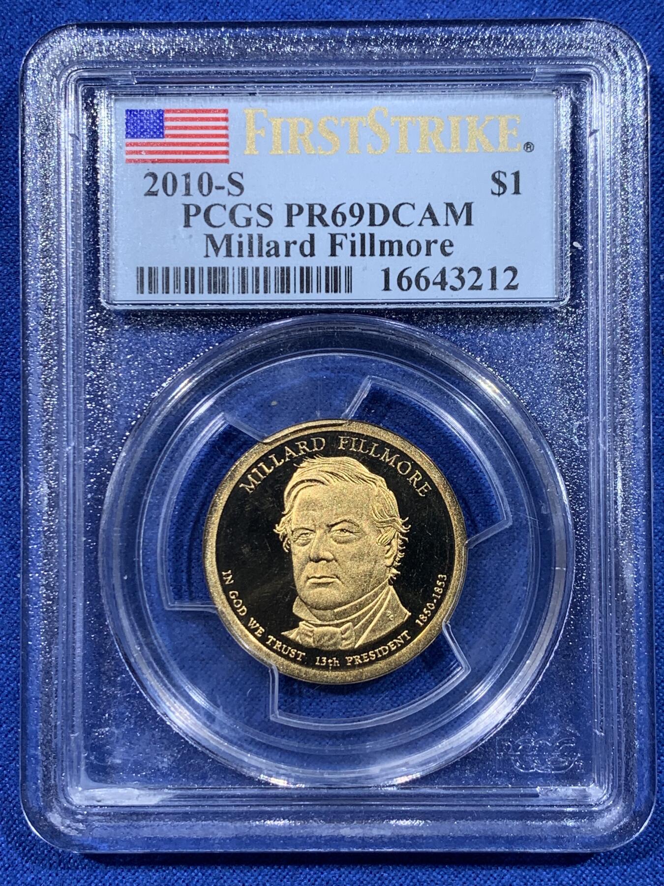 《竞宝斋》第444场 周日，周一，2场连拍 （全场包邮） 两枚一组 PCGS PR69DCAM 2010-S 米勒德-菲尔莫尔 美国总统币1美元（盒子有磕） + NGC UNCD 瑞典1932年古斯塔夫诞辰300周年纪念2克朗银币