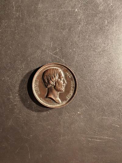 老王徽章第167期 - 法国复辟时期王太子波尔多公爵亨利·德·法兰西大铜章    直径36mm.    重量21g