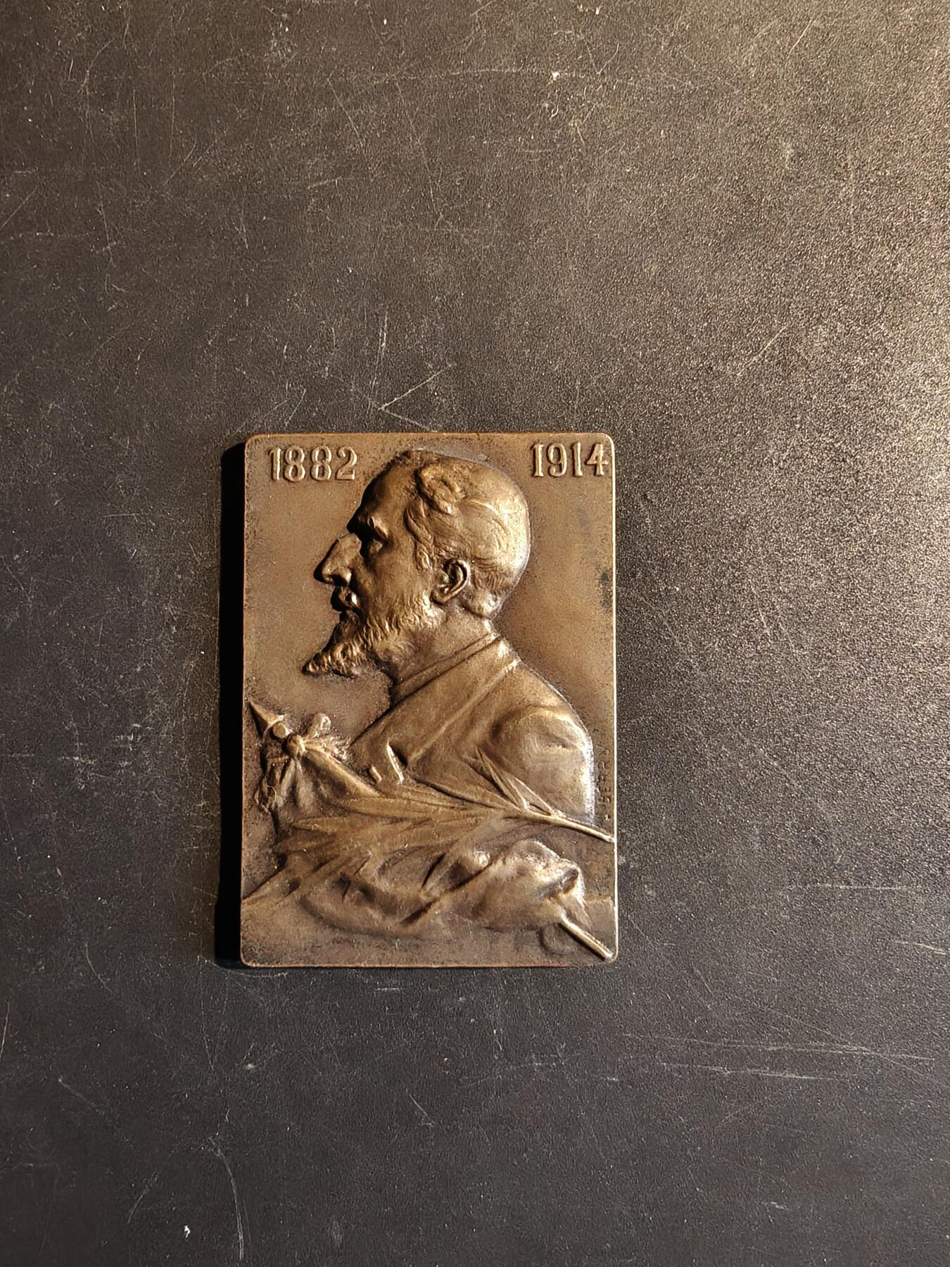 老王徽章第167期 法国医学教授方形大铜章     尺寸38×54mm.    重量59g