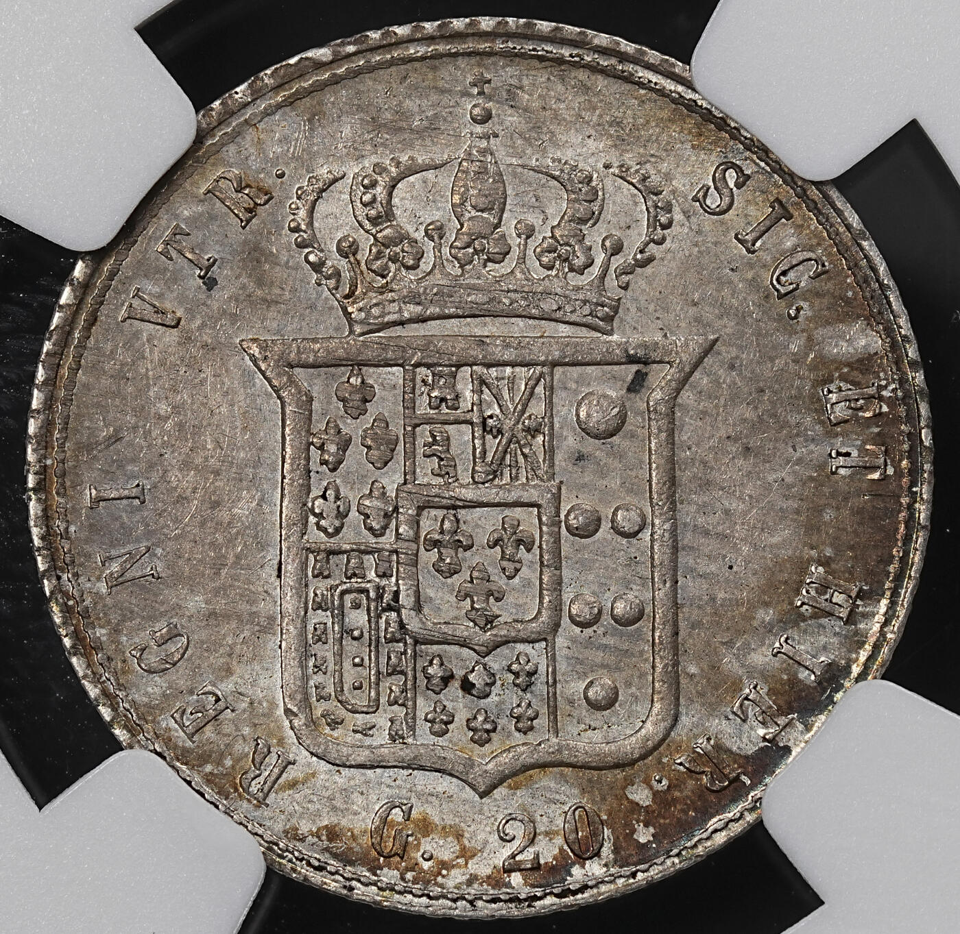 修遠堂世界钱币第九十六期 NGC MS62 1859年那不勒斯与西西里王国20 GRANA银币