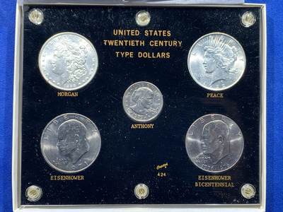 《竞宝斋》第444场 周日，周一，2场连拍 （全场包邮） - 美国1美元套装，含1898年摩根，1922年和平鹰银币及3枚1美元镍币，细节见图。