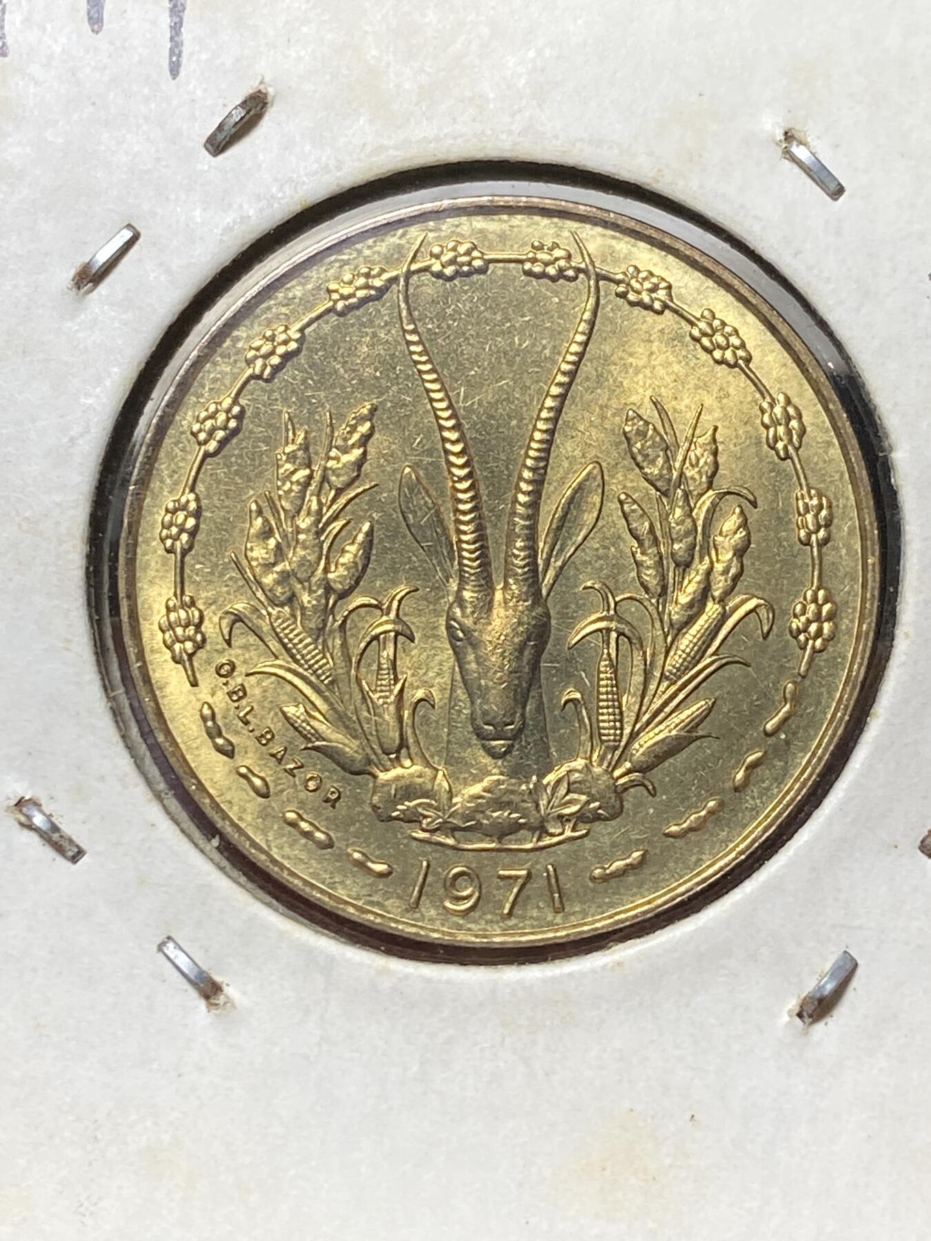 2025年第一百三十三场(总第一百五十九场）外国好品纸夹散币场(免佣金) 西非国家联盟1971年10法郎(第二套流通硬币，Owl–猫头鹰标)