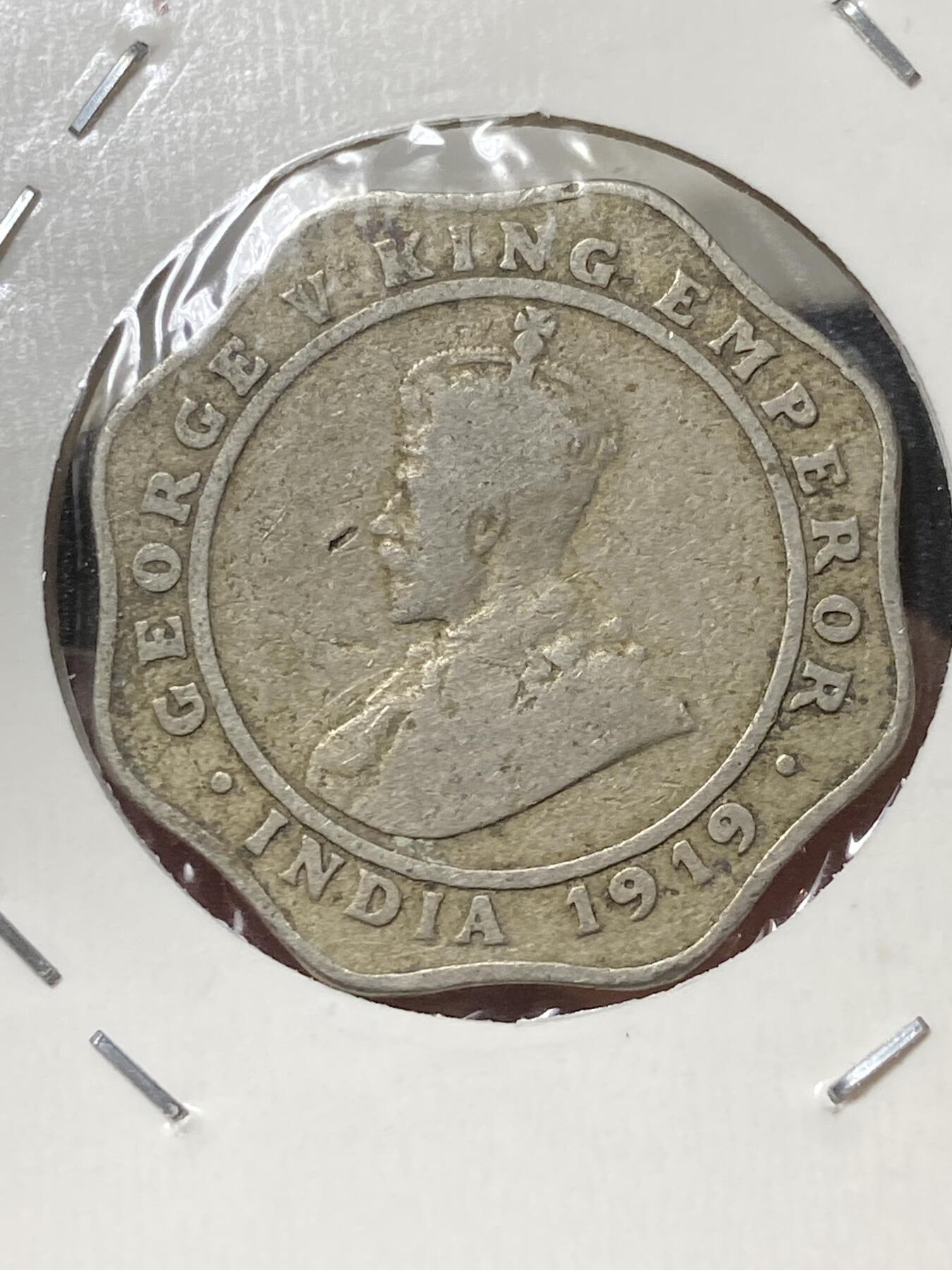 2025年第一百三十三场(总第一百五十九场）外国好品纸夹散币场(免佣金) 少见品种–英属印度1919年4安娜(乔治五世时期)