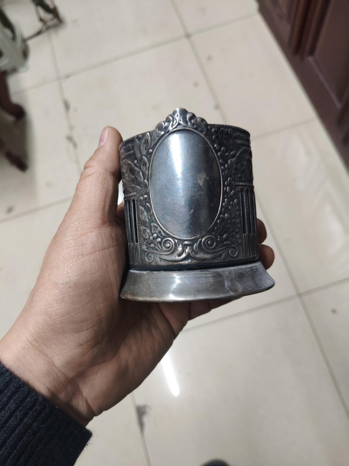 老银件 厚重苏联镀银老杯托