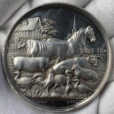 掌中浮雕-藏着的欧洲第044场 - 1876年英国Long Sutton农业协会二等奖银质奖章，53.8mm，62.8g