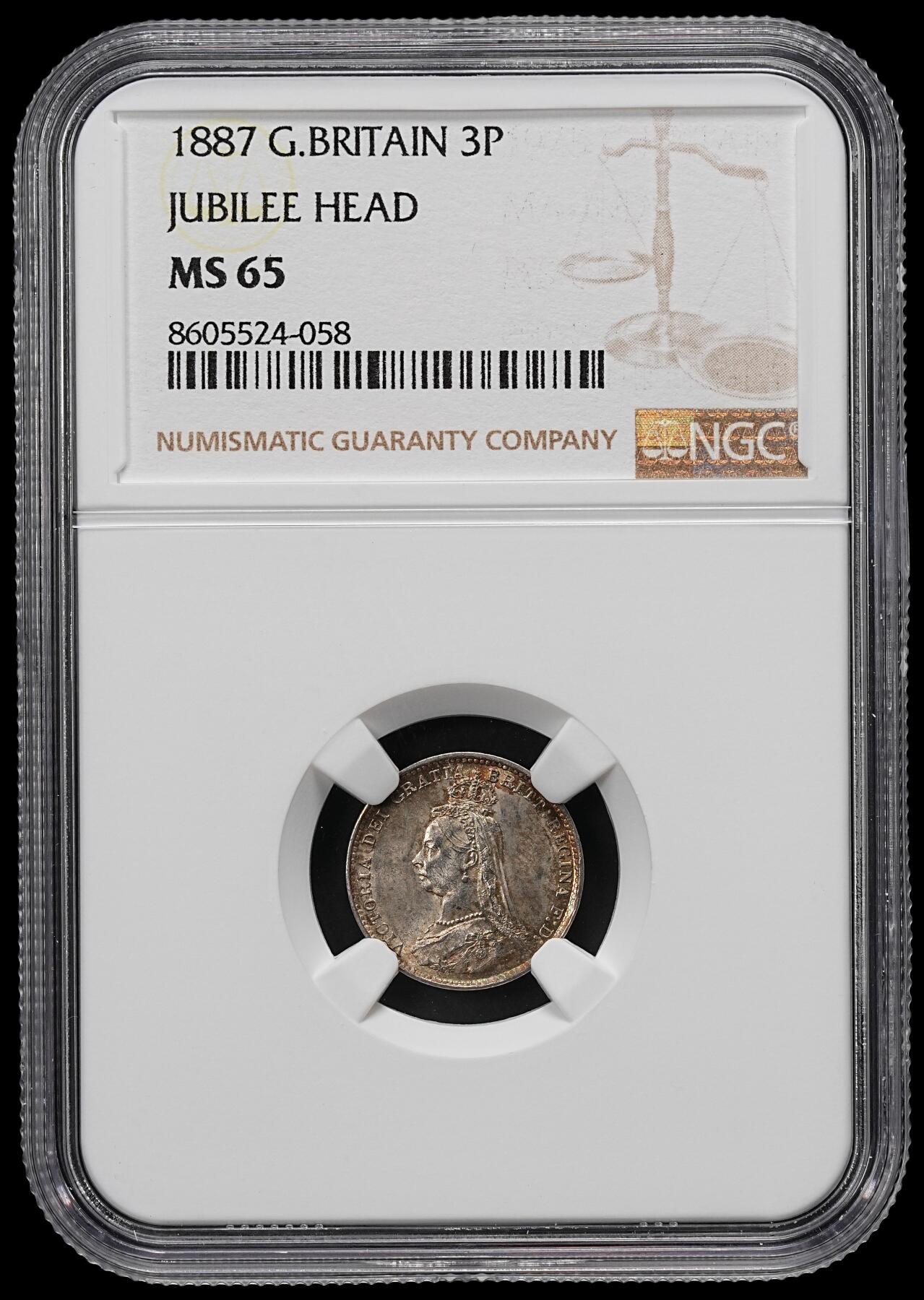 修遠堂世界钱币第九十六期 NGC MS65 1887年英国3便士银币