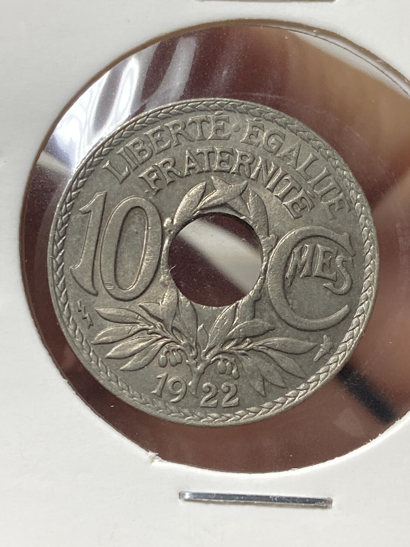 2025年第一百三十三场(总第一百五十九场）外国好品纸夹散币场(免佣金) 少见好品–法兰西第三共和国1922年10生丁(第四版，雷电标普瓦西造)