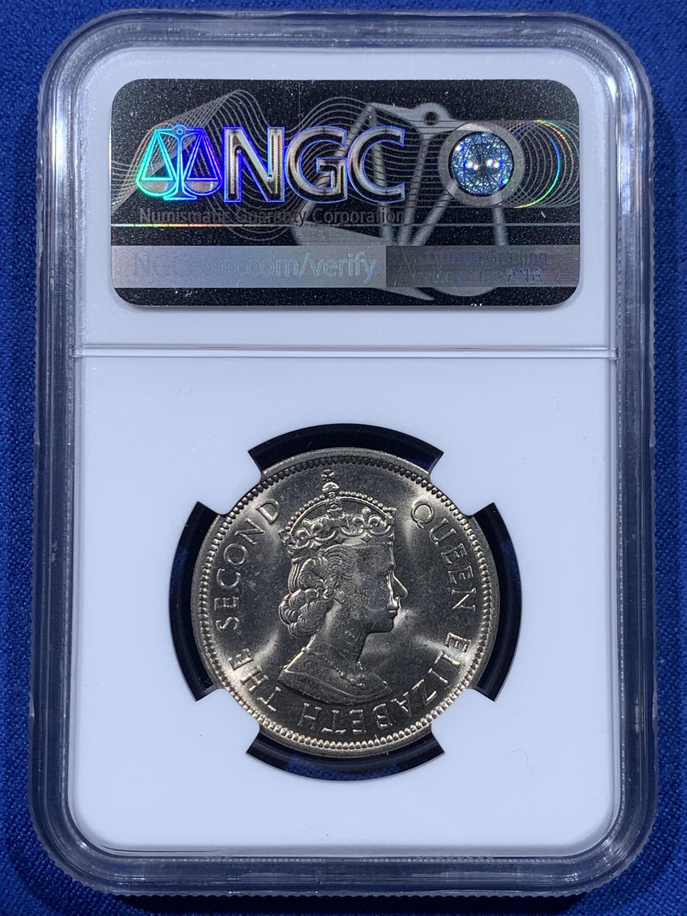 《竞宝斋》第444场 周日，周一，2场连拍 （全场包邮） NGC MS66 香港1973年壹圆镍币 伊丽莎白二世女王高冠头像