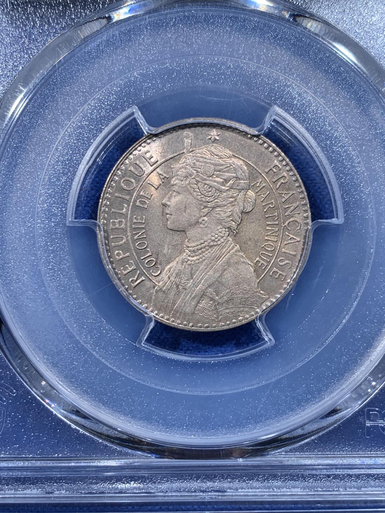 《竞宝斋》第444场 周日，周一，2场连拍 （全场包邮） 冠军分 PCGS MS65 法属 马提尼克 1897年50分 法属殖民地品种顶级状态